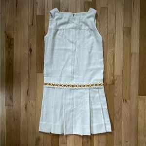 MCM 60s Drop Waist White Party Dress with Mustard Yellow  Ribbon Trim